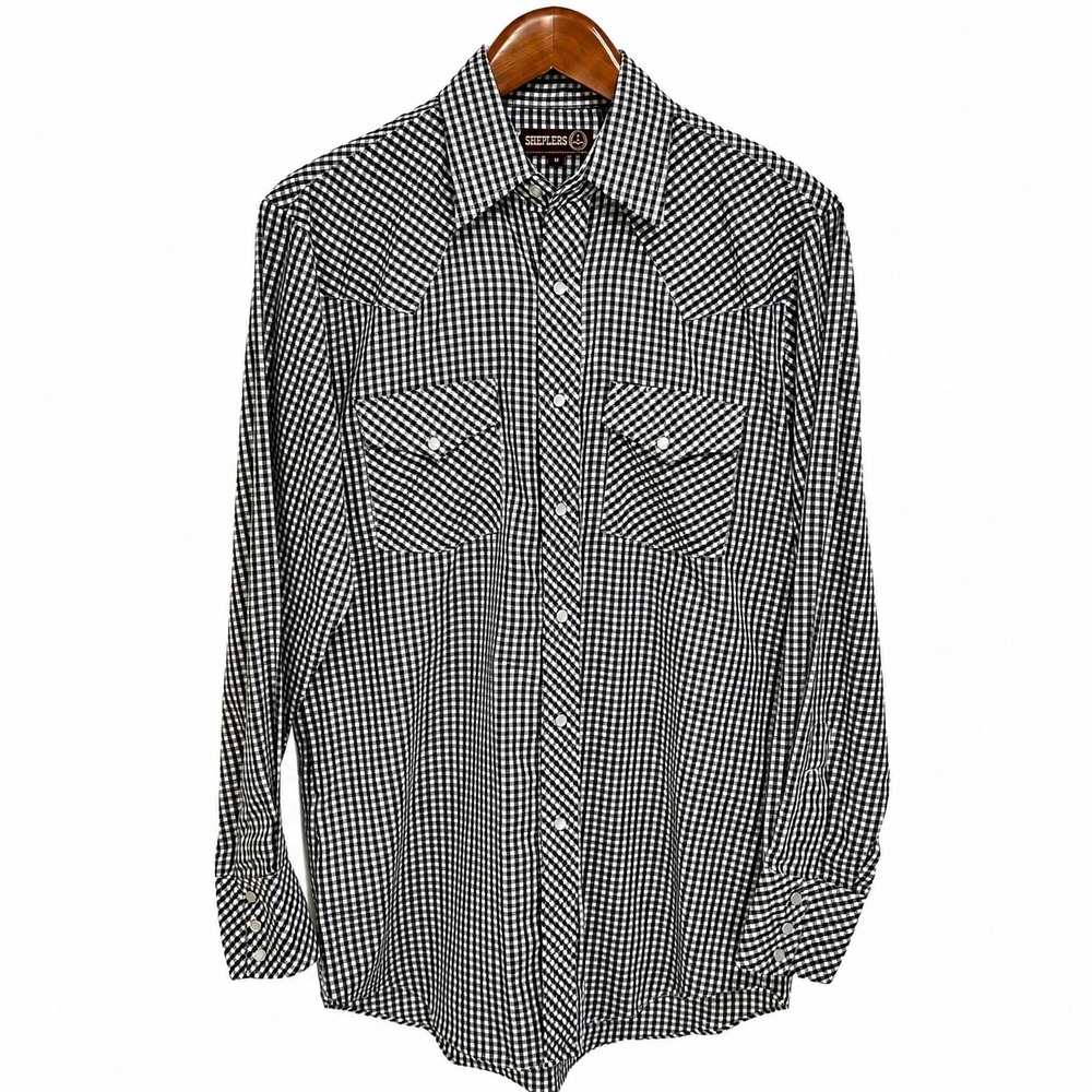 Sheplers Mens Western Pearl Snap Shirt Black White Gingham Check Plaid Medium